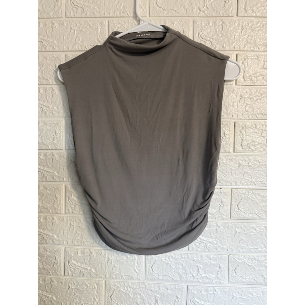 OGL Move Womens Gray High Neck Ruched Sleeveless Knit Top Size M